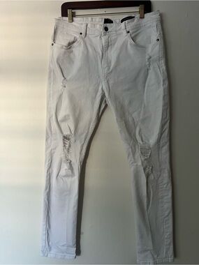 Cotton On Mens White Distressed Streetwear Skinny Jeans, Size 34